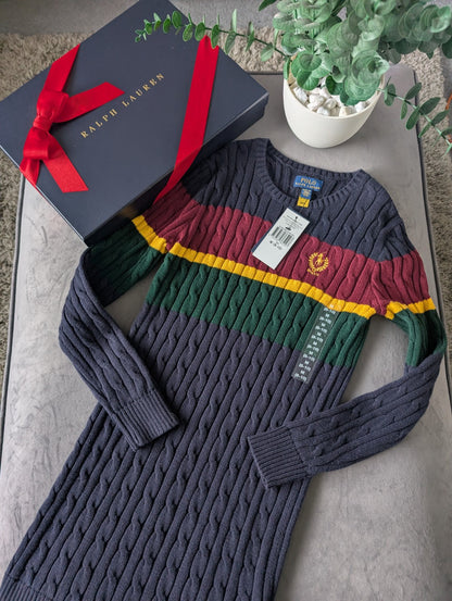 New Ralph Lauren Girls Stripe Cable Knit Jumper Dress Gift RRP £149 8-10yrs