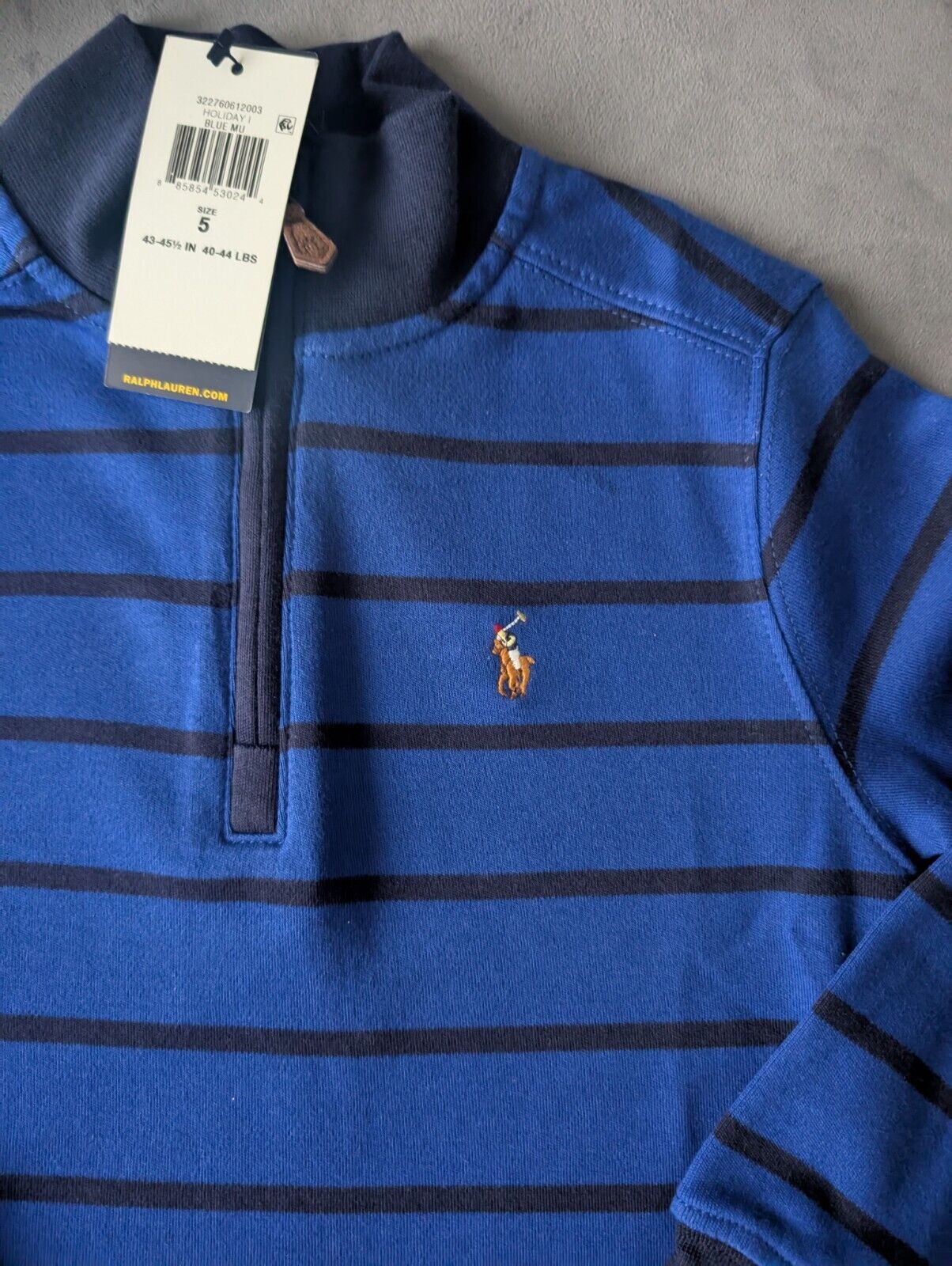 New Ralph Lauren Boys Navy  3/4 Zip Knit Blue Stripe Top Top Jumper Age 5y