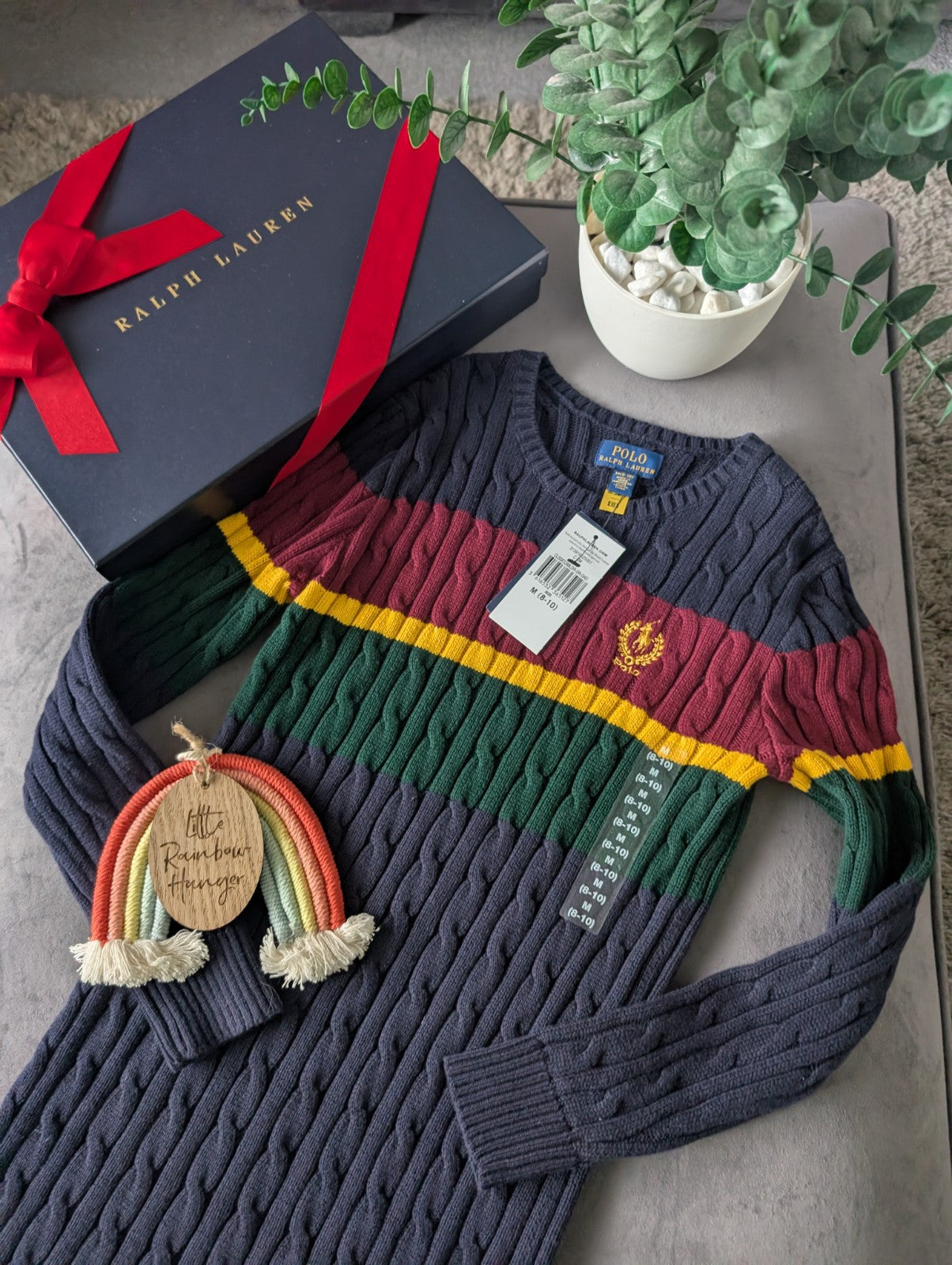 New Ralph Lauren Girls Stripe Cable Knit Jumper Dress Gift RRP £149 8-10yrs