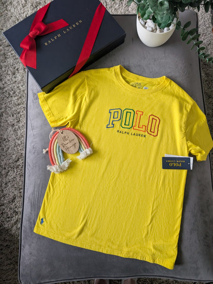 New Ralph Lauren Boys Embroidery Graphic Logo T Shirt Yellow 10-12y Gift Casual