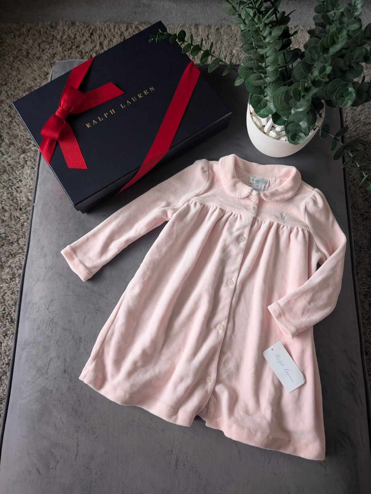 New Ralph Lauren Gorgeous Pink Scalloped Velvet Dress Baby Girl Gift 18-24m