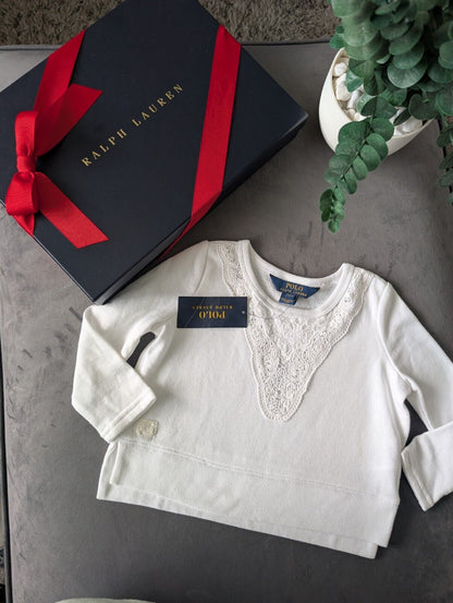 New Ralph Lauren Girls White Lace Detail Jumper Gift Smart Age 2 RRP £65