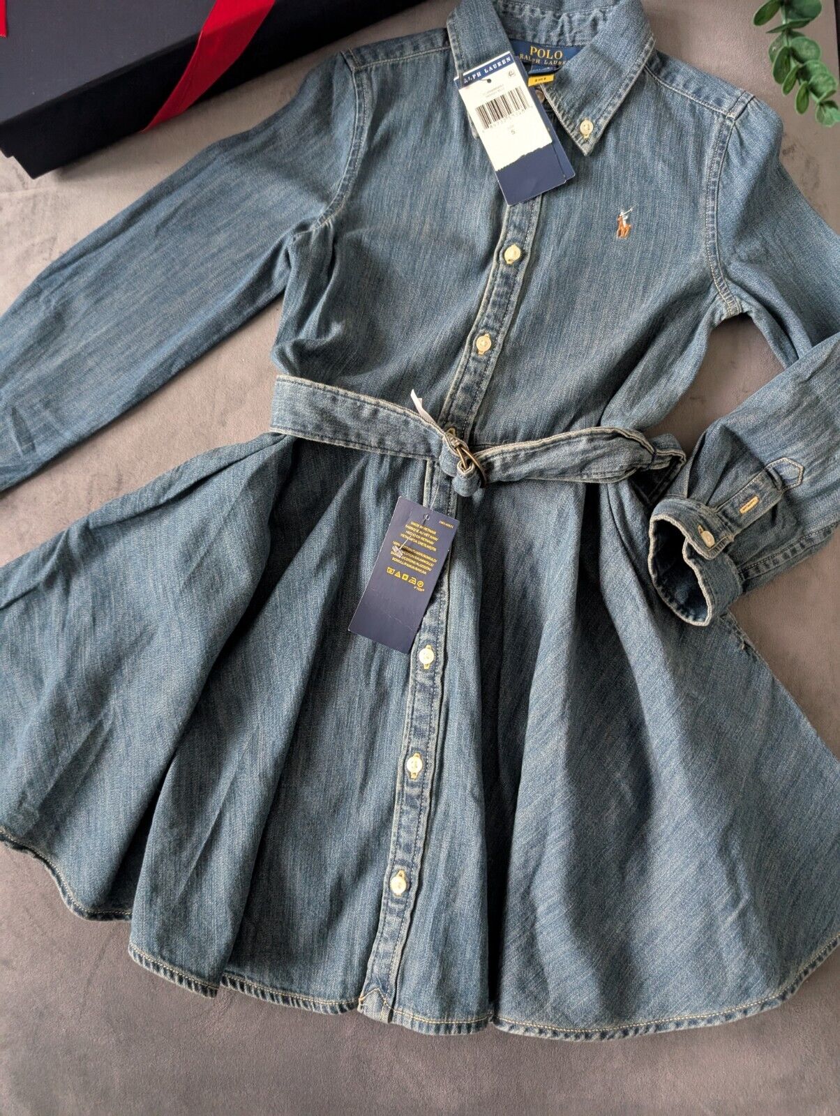 New Ralph Lauren girls denim style shirt dress belted occasion 5 Yrs Winter