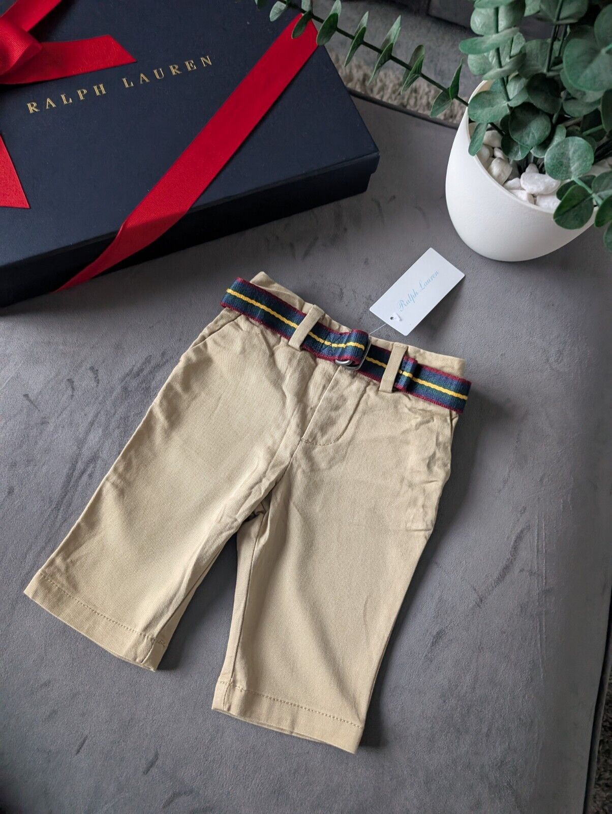 New Ralph Lauren Baby Boys Smart Chino Trousers Belted Gift Occasion 0-3m Beige