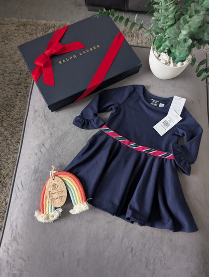 New Ralph Lauren Baby Girls Navy Frill Sleeve Dress Bloomers 9-12m Occasion Gift