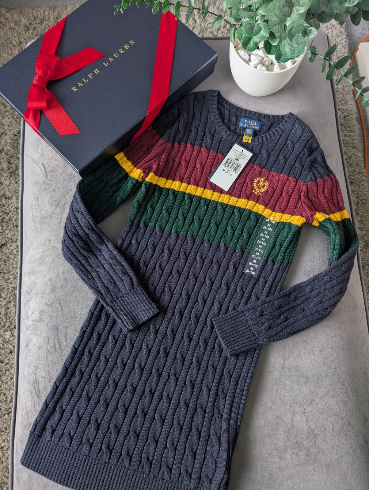 New Ralph Lauren Girls Stripe Cable Knit Jumper Dress Gift RRP £149 8-10yrs