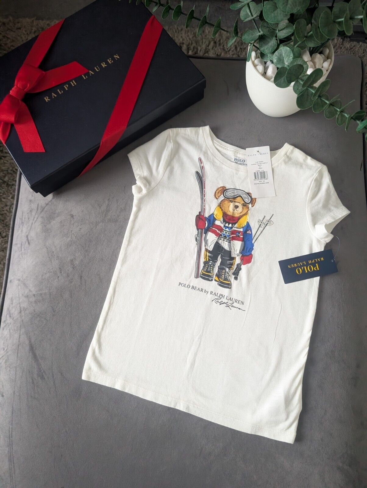 New Ralph Lauren Girls Bear Ski Short Seeve T Shirt 6-7yr Smart White Cute Gift