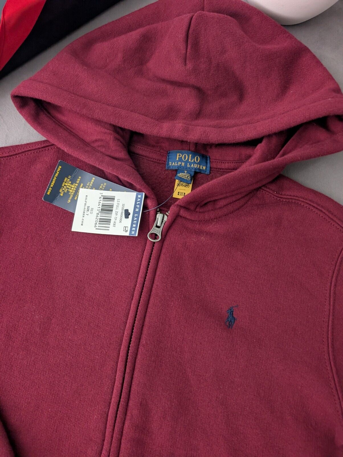 New Ralph Lauren Burgundy Film Zip Unisex Hoodie Size Kids 6-7 Yrs Gift Jumper