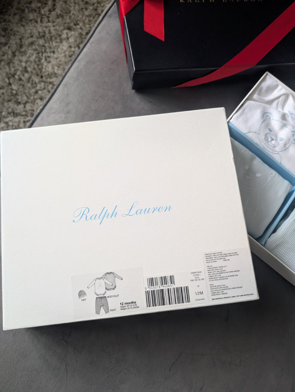 New Baby Boy Ralph Lauren 4 Pcs Gift Set Bear  9-12 Baby Blue Gift £109 Gorgeous