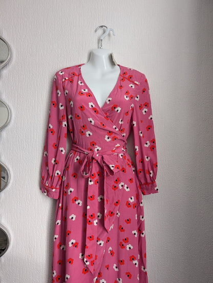 New Boden Floris wrap midi dress size 8 Reg pink colour Pink Occasion Floral