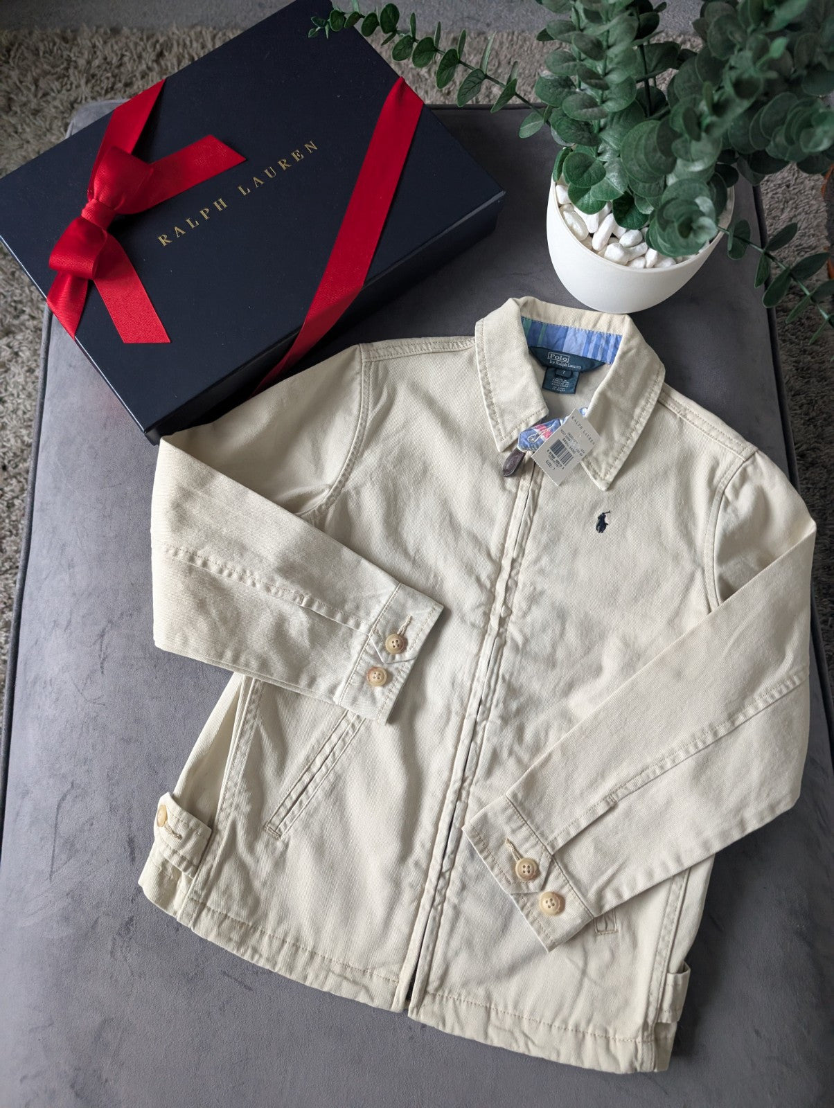 New Polo Ralph Lauren Jacket Boys Beige Sand Zip Up Chinos Style Cute Jacket 7yr