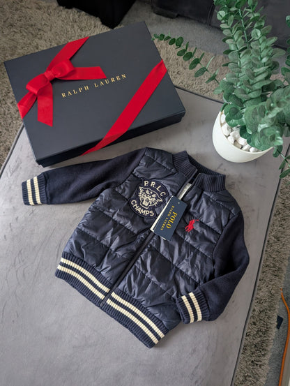 New Ralph Lauren Baby Boys Reversible Jacket Hoodie 18-24m Navy Tiger Knit Gift