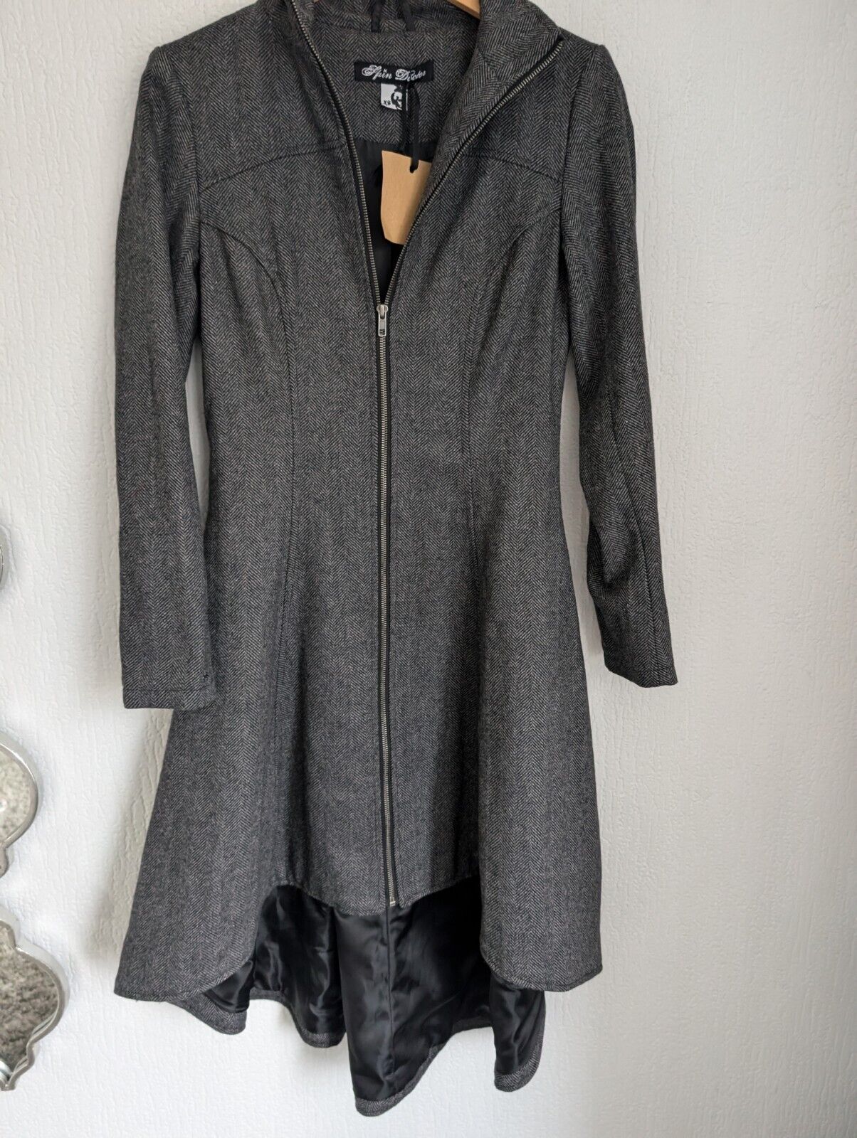 New Stunning Spin Doctor Asymmetrical Coat Grey Dip Hem Fitted Smart Qwerky 14