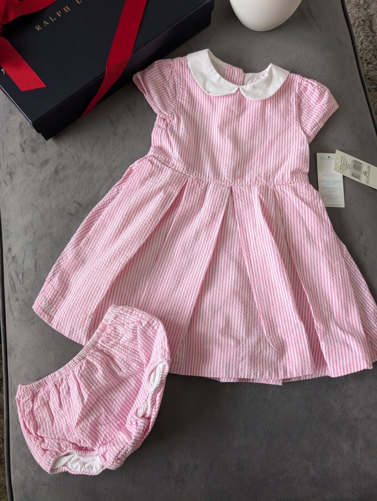 New Ralph Lauren Girls Stripe Fully Lined Pretty Party Dress 18m Gift Pink