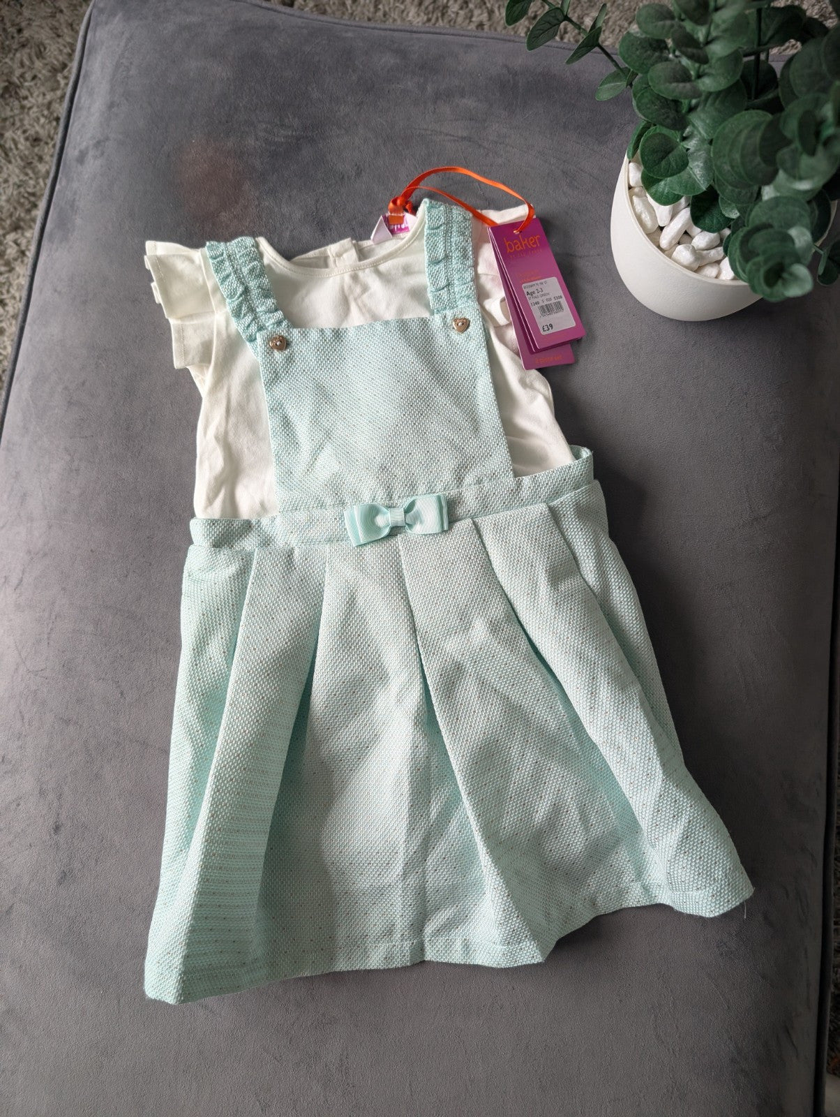 New Girls Ted Baker Mint Pinafore Glitter Dress 2 Pcs Set Occasion 2-3yr Pretty