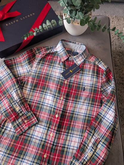 New Ralph Lauren Red Tartan Check Boys Shirt Smart Occasion Age 10-12 Yrs Gift