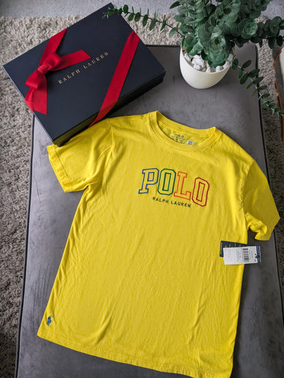 New Ralph Lauren Boys Embroidery Graphic Logo T Shirt Yellow 10-12y Gift Casual