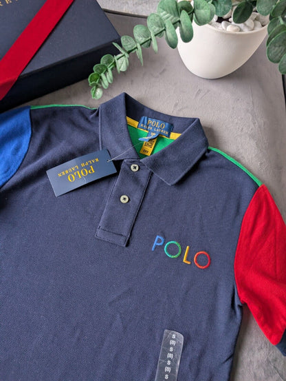 New Ralph Lauren Boys Colour Block Short Sleeve Polo Red Blue Navy 7yrs Boys