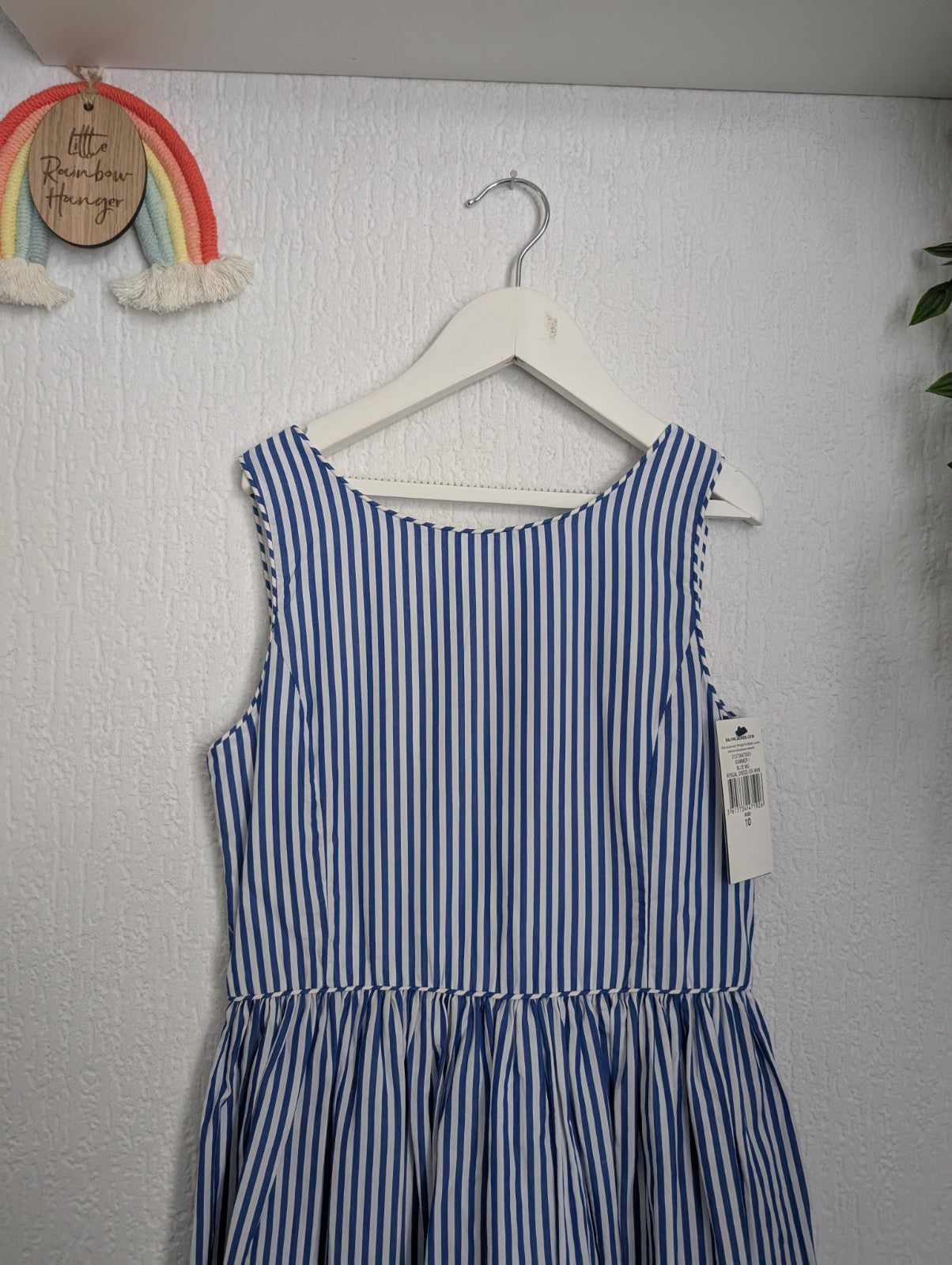 New Ralph Lauren girls cotton Blue Stripe Bengal Dress 8 - 10 Yrs Buttoned Gift