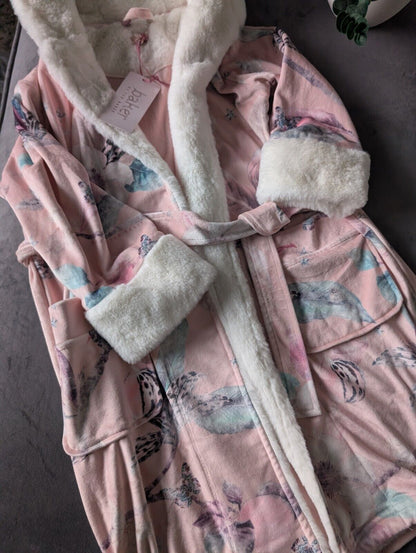 New Girls Super Soft Ted Baker Pink Floral Dressing Gown Robe Age 7 Years New