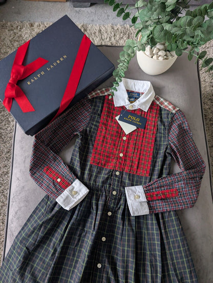 New Ralph Lauren Girls Fun Red Tartan Dress Light Weight Oxford 6-7yrs Occasion