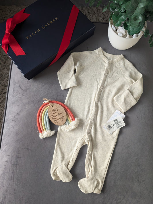 New Ralph Lauren Baby Unisex Yellow Grey all In One Babygrow Gift 0-3m Neutral