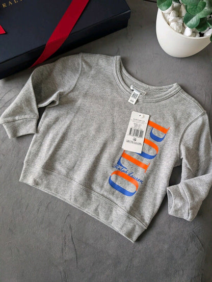 New Polo Ralph Lauren Toddler Crewneck Sweatshirt Sz 18m Grey Fleece NEW Gift