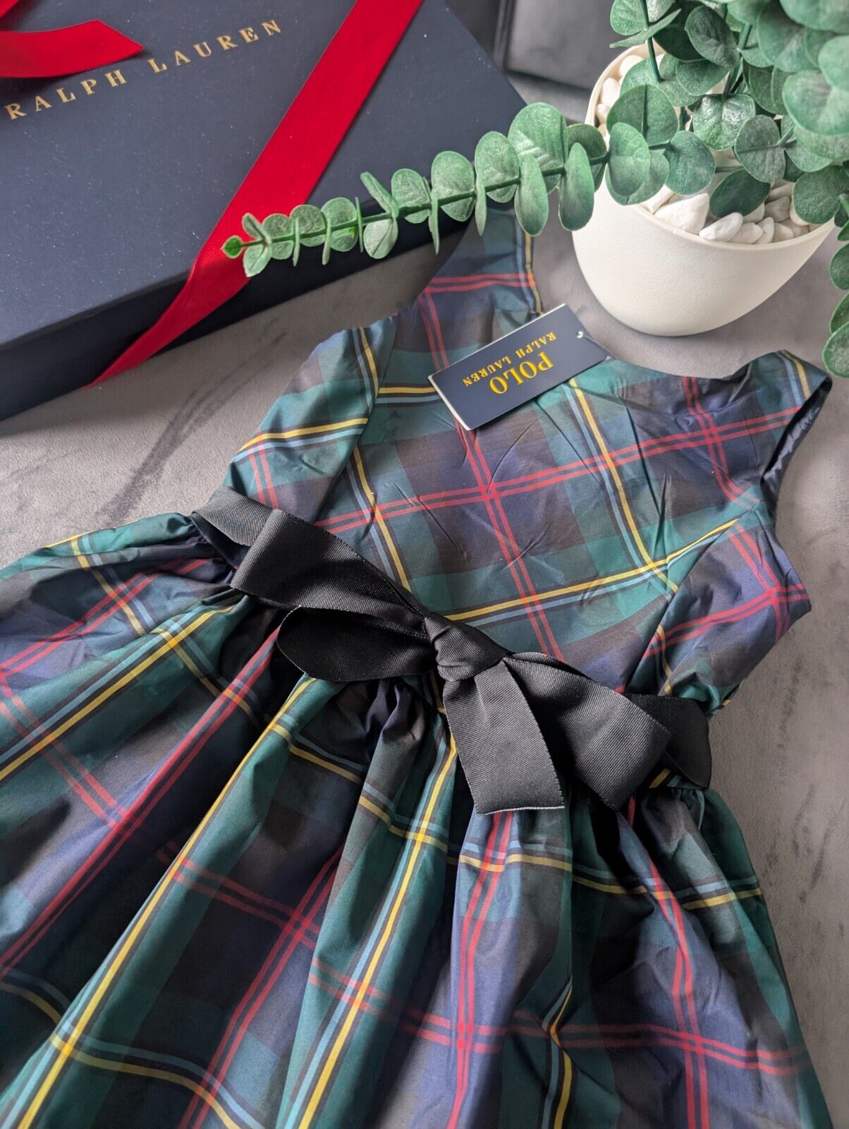 New Ralph Lauren Girls Tartan Plaid Pretty Green Vincenza Dress Gift 6y Rrp £125