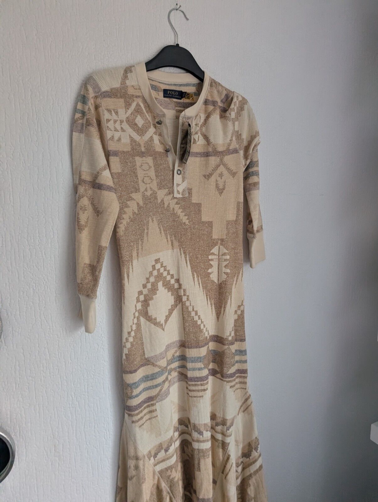 New Stunning Polo Ralph Lauren Southwestern Henley Printed Maxi Dress UK S Maxi