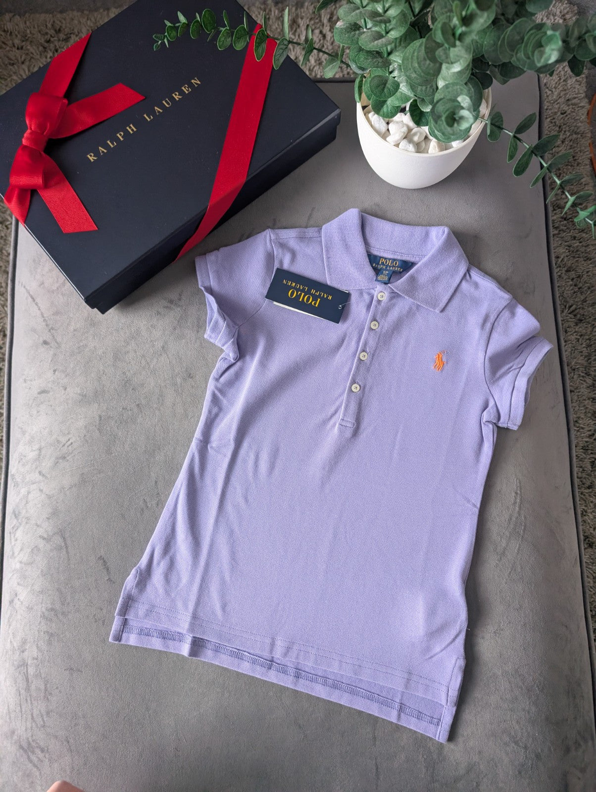 New Ralph Lauren Girls Polo Shirt Short Sleeve Purple Age 7 Smart Casual Gift