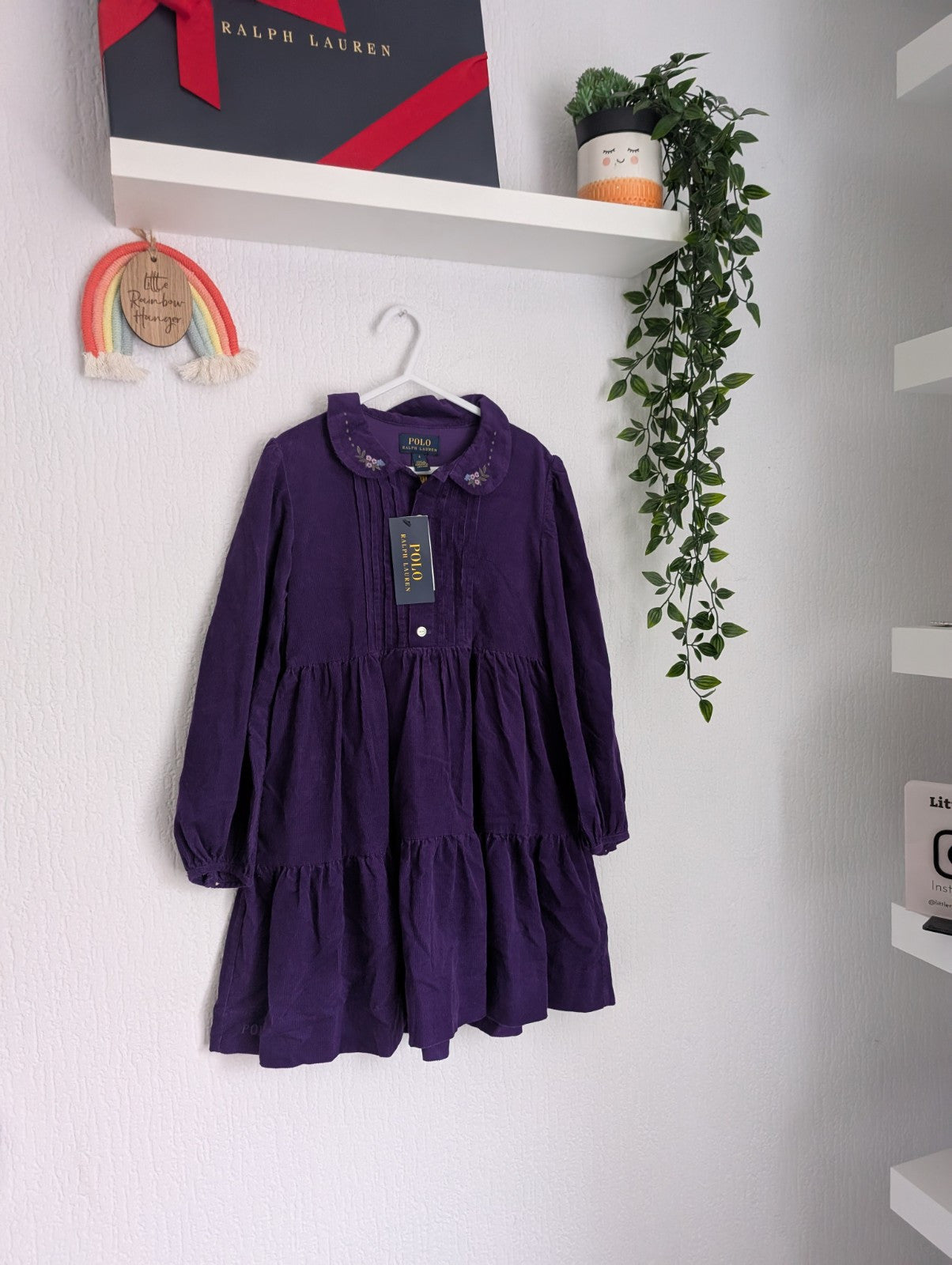 New Stunning Floral Corduroy Shirtdress Ralph Lauren Purple Tiered Smock 6y