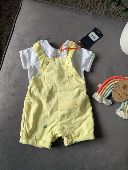 New Ted Baker Baby Boy Occasion Dungaree All In One Yellow Smart Romper Newborn