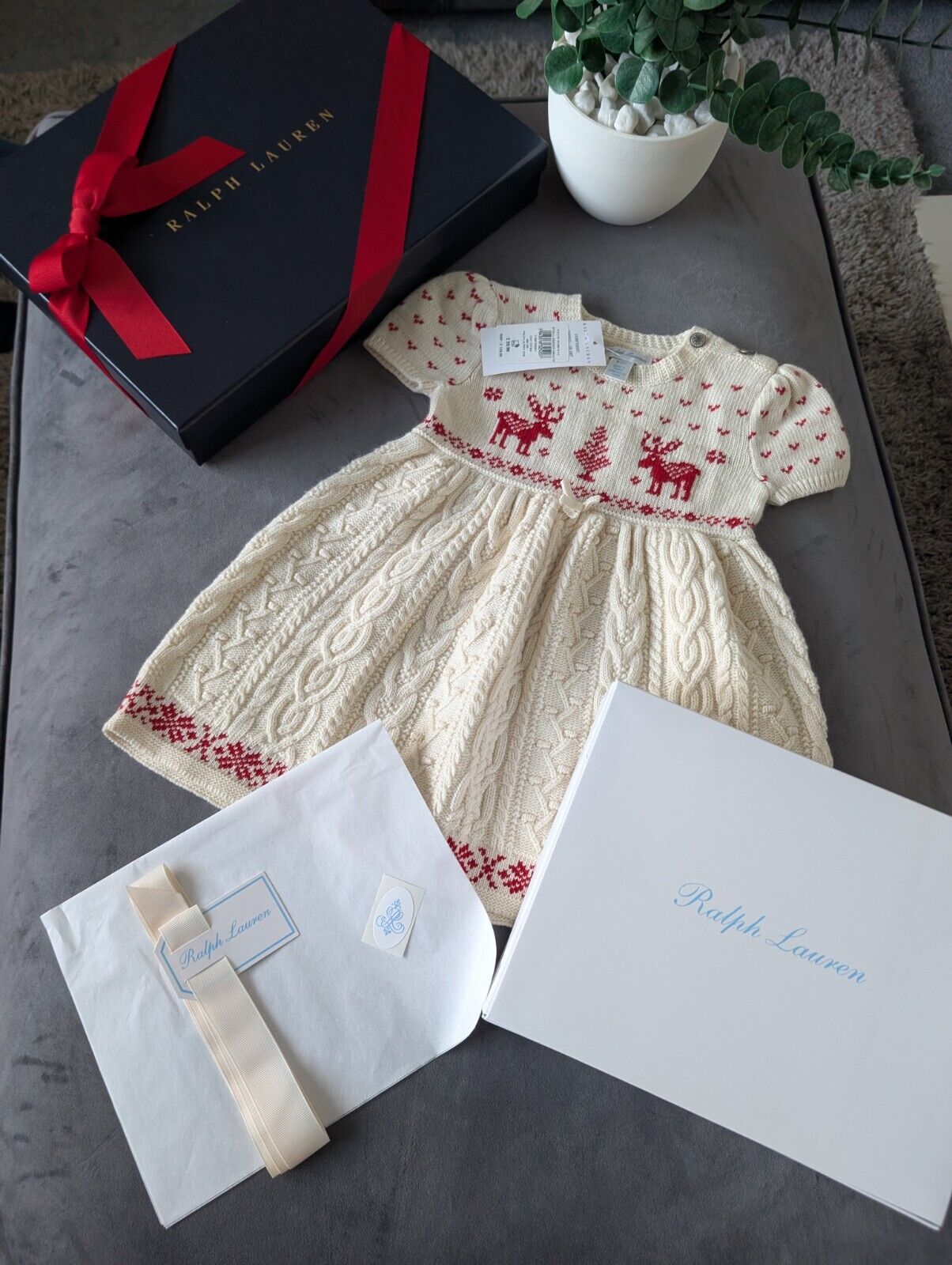 New stunning girls Ralph Lauren Christmas cable knit dress + gift box 9-12m Gift