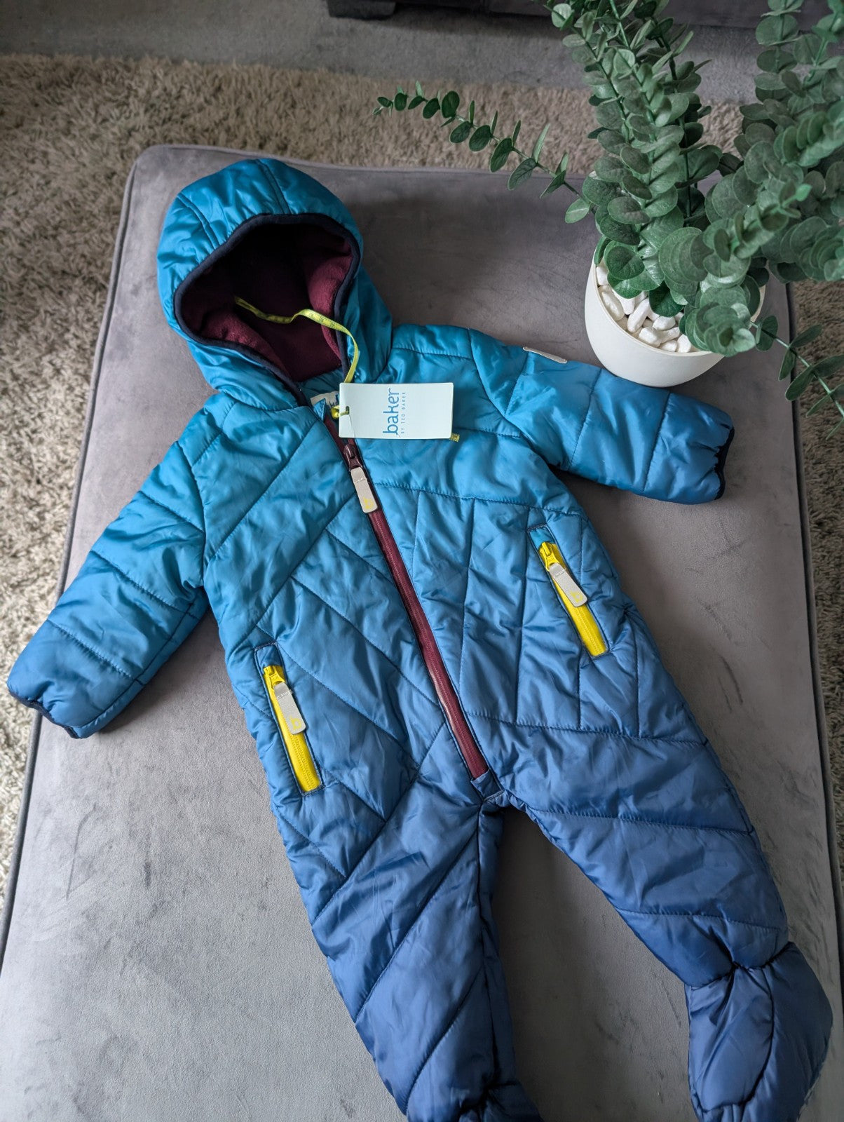 New Baby Boy Ted Baker Snowsuit All In One Suit 3-6 Months Blue ombre Fleece