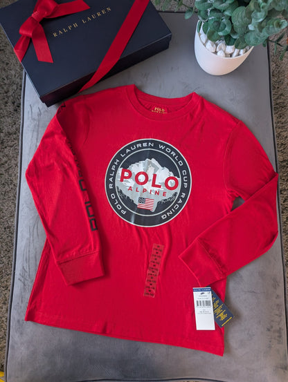 New Ralph Lauren Boys Red Smart Pony Logo Ralph T Shirt Long Sleeve 10-12yrs