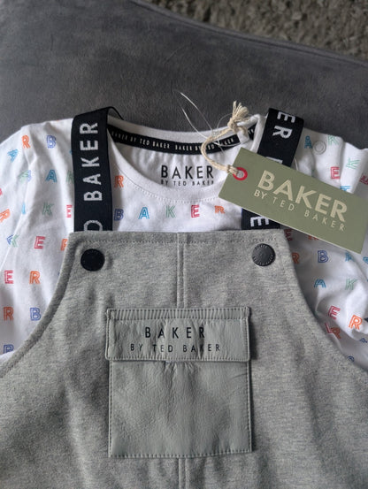 New Ted Baker Baby Boy Occasion Dungaree All In One Grey Smart Romper 3-6m Gift