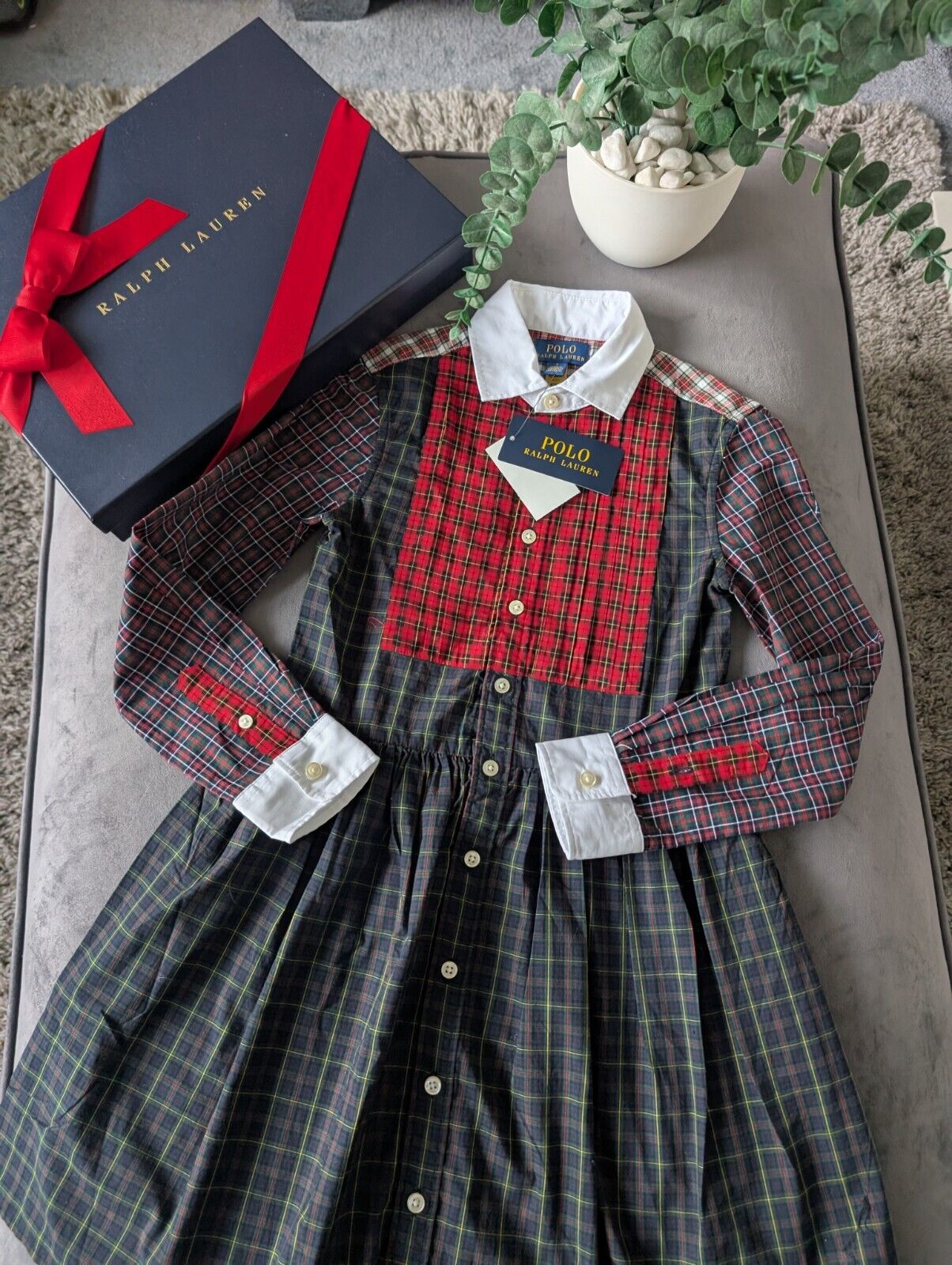 New Ralph Lauren Girls Fun Red Tartan Dress Light Weight Oxford 6-7yrs Occasion