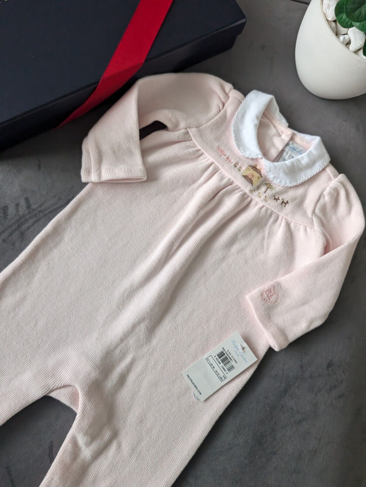 New Gorgeous Ralph Lauren Baby Girls Knit Embroided All In One 9m Pink Gift