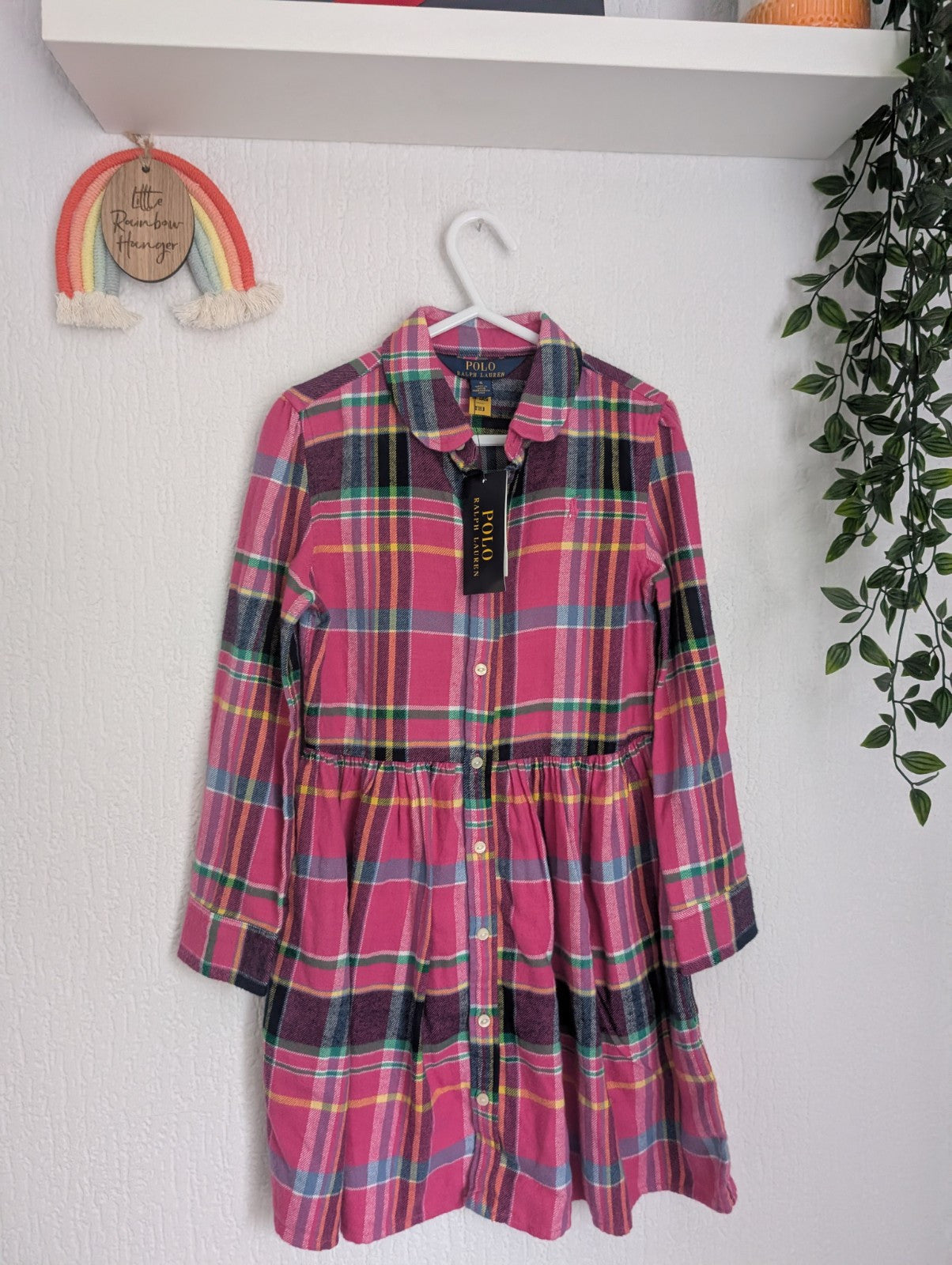 New Stunning Ralph Lauren Girls Tartan Plaid Flannel L Sleeve Dress 6 Yrs Pink