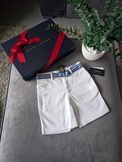 New Ralph Lauren Boys White Chino Shorts + Belt Smart Gift Age 5 Casual Summer