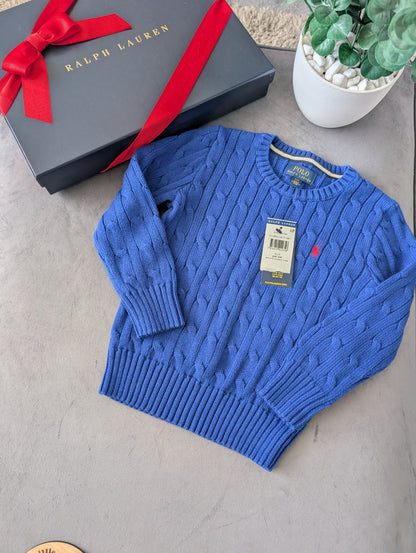 New Boys Ralph Lauren Blue cable knit long sleeve jumper Smart Age 3/4yrs Gift