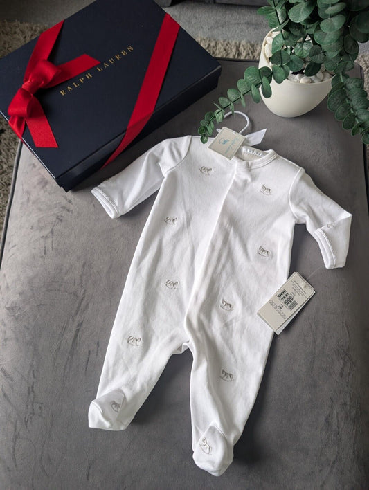 New Ralph Lauren Rocking Horse Embroidered All In One Babygrow Gift 3m Unisex