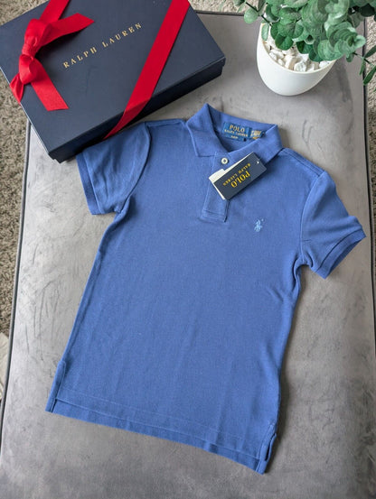 New Ralph Lauren Smart Blue Plain Polo T Shirt Age 8 Blue Casual Embroided Pony