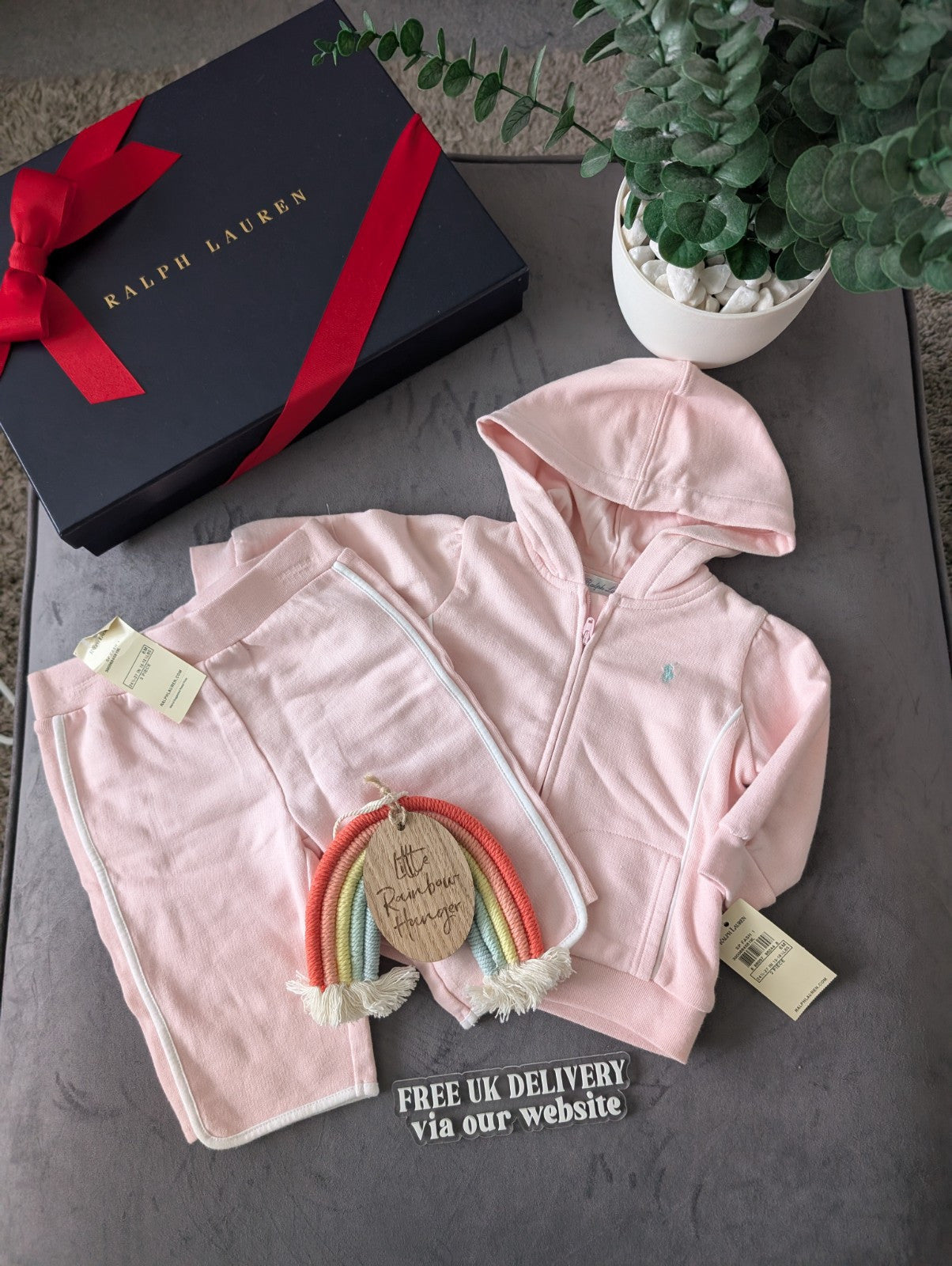 New Gorgeous Ralph Lauren Pink White Baby Girl Tracksuit  3-6m Gift Baby 2 Piece