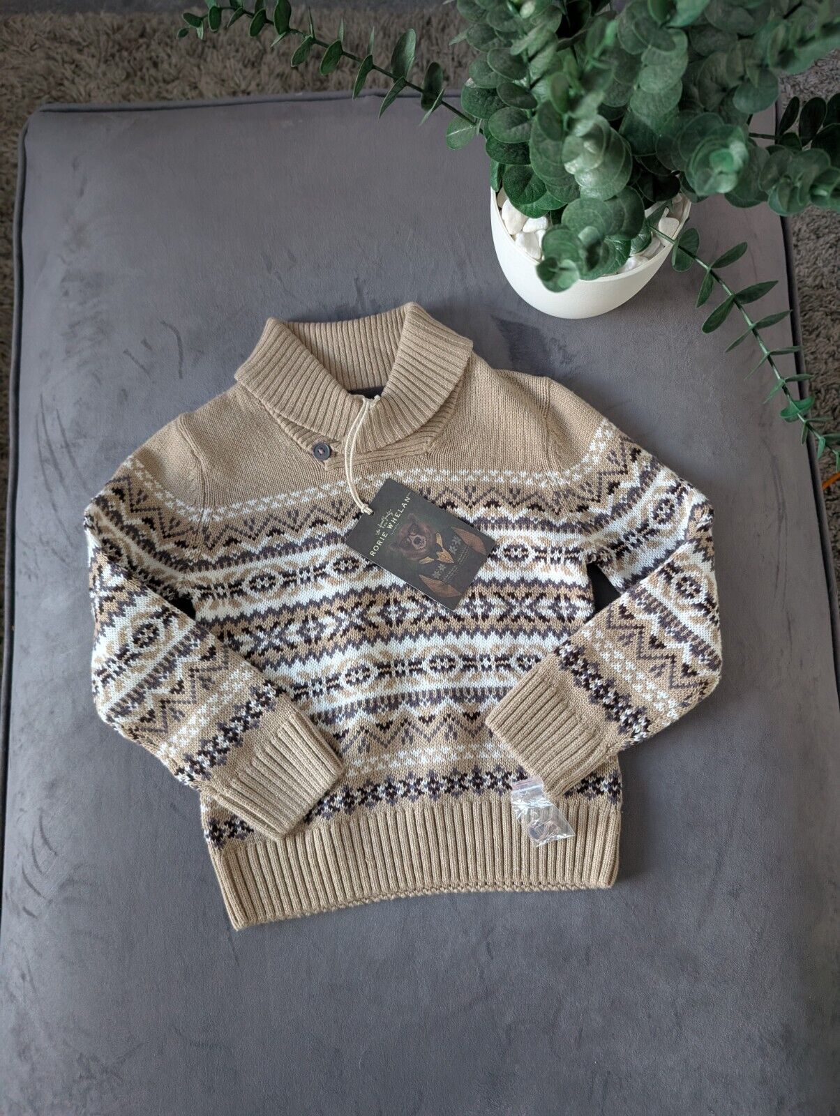 New Stunning Rorie Whelan Beige Brown Aztec Knit Jumper 1-2y Gift Kids Fair Isle