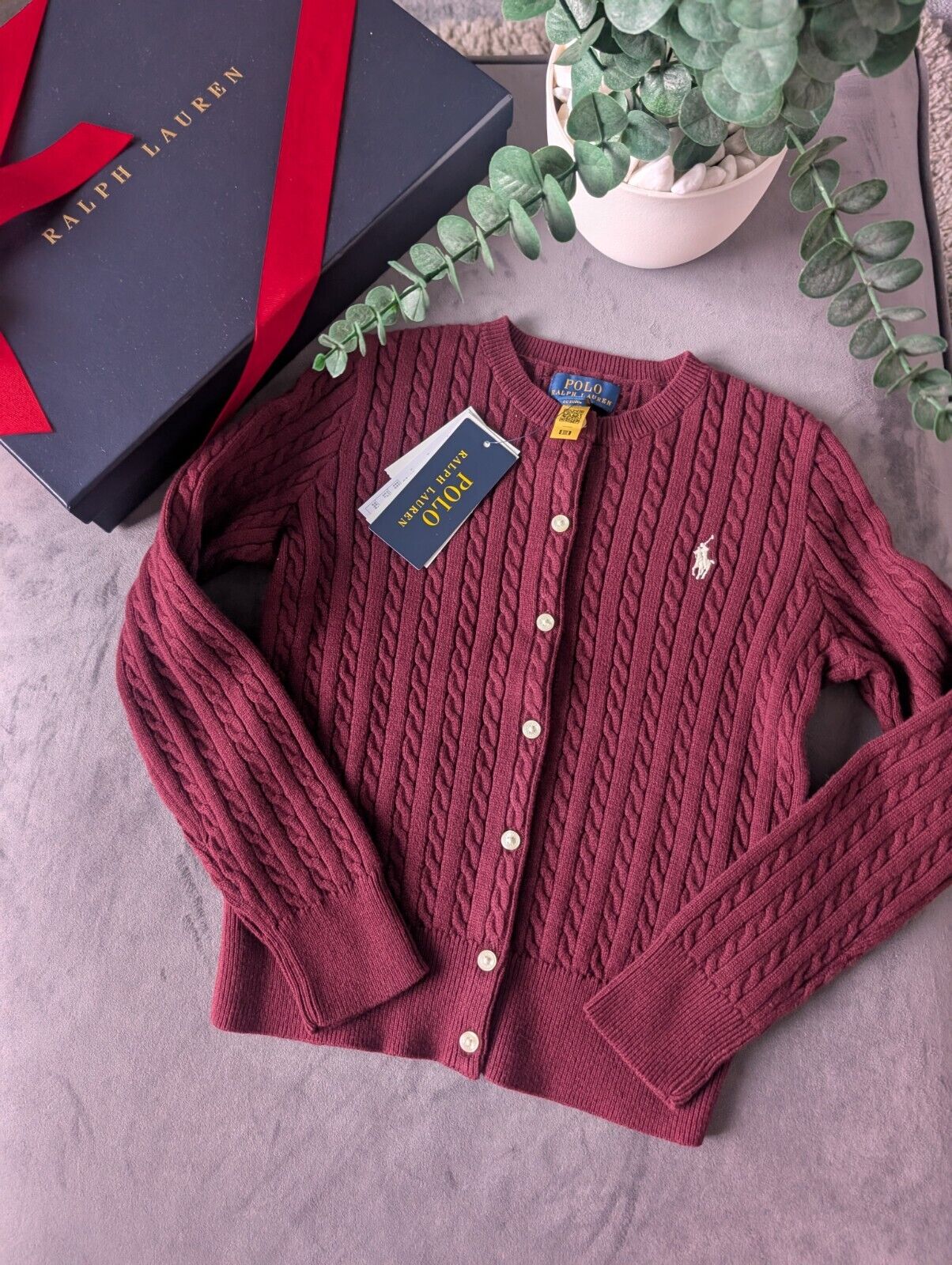 New Ralph Lauren Girls Knitted Cardigan 7 Years BNWT Gift Smart Burgundy Wine