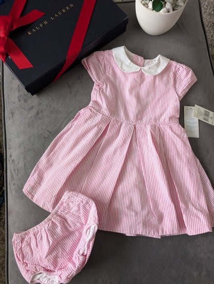 New Ralph Lauren Girls Stripe Fully Lined Pretty Party Dress 18m Gift Pink