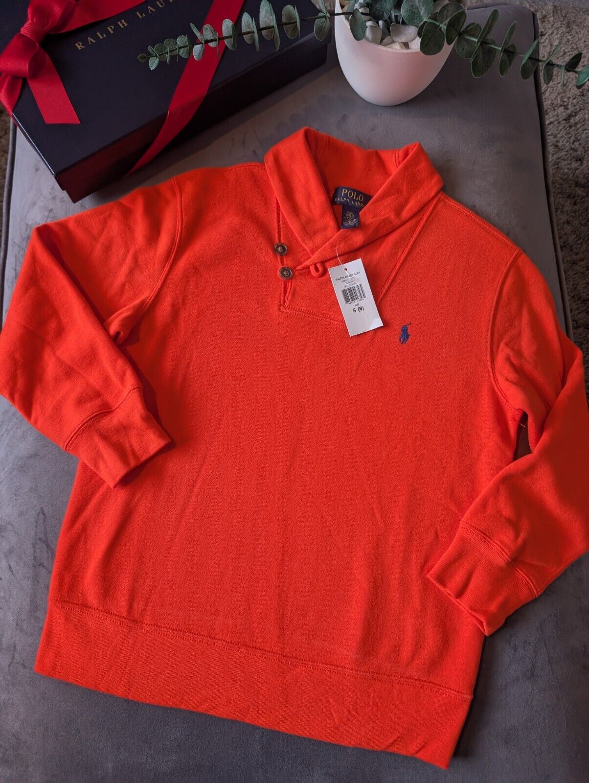 New Vintage Ralph Lauren Boys Shawl Neck Jumper Smart 8 Years Gift Orange Casual