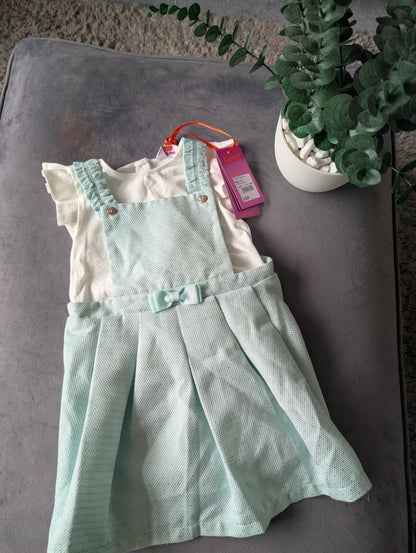 New Girls Ted Baker Mint Pinafore Glitter Dress 2 Pcs Set Occasion 2-3yr Pretty