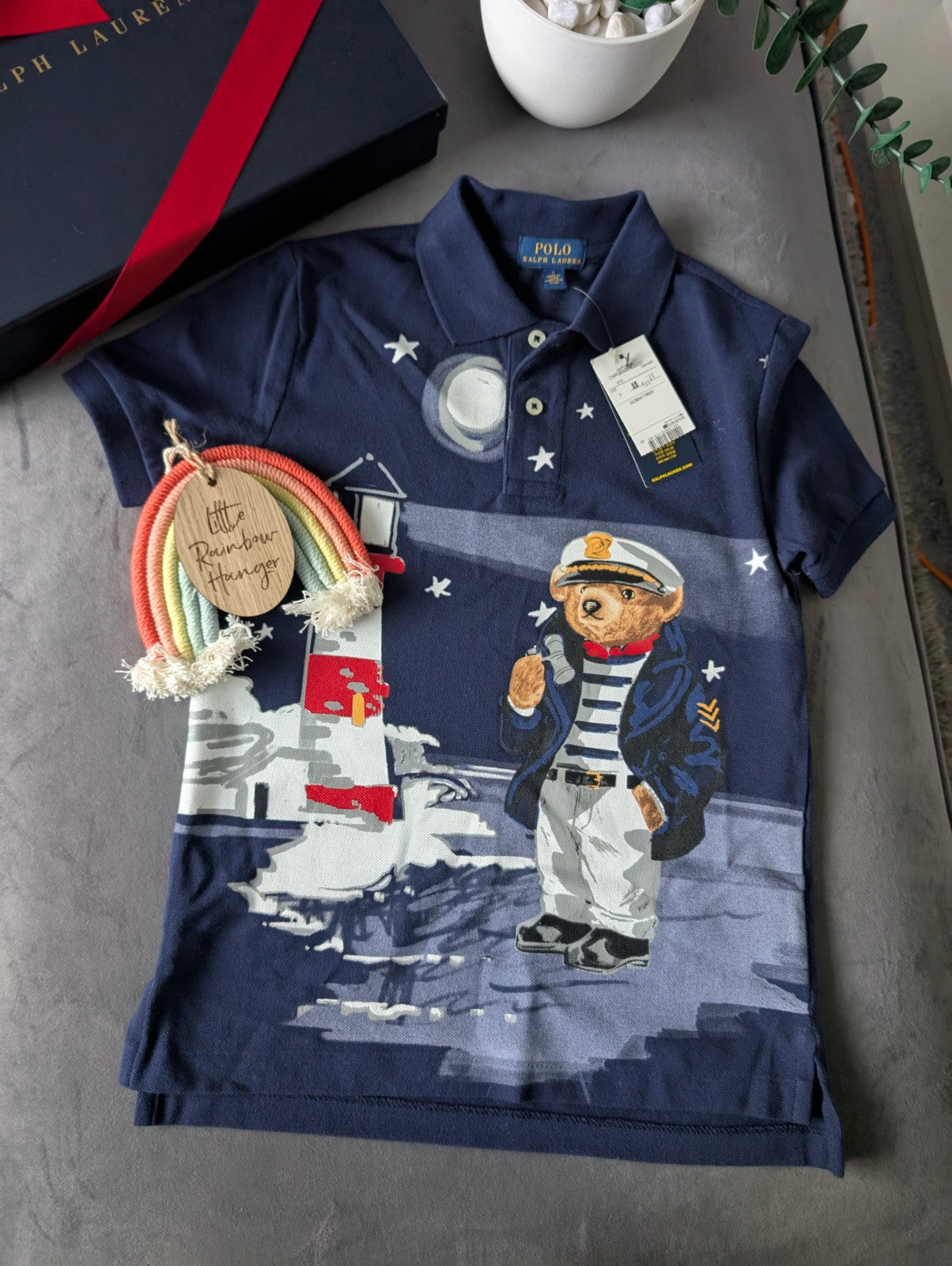 New Rare Gorgeous Special Edition Ralph Lauren Sailor Bear Polo Shirt Age 7 Gift